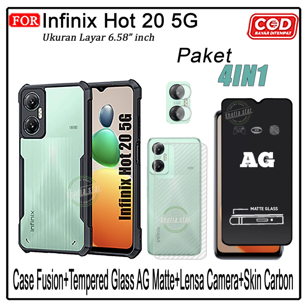 PAKET 4IN1 Case Infinix Hot 20 5G Hot 20i Hot Hot 20s 12 Pro Hot 12 Play 9 Play Softcase Fusion Shockproof Transparan Protect Casing