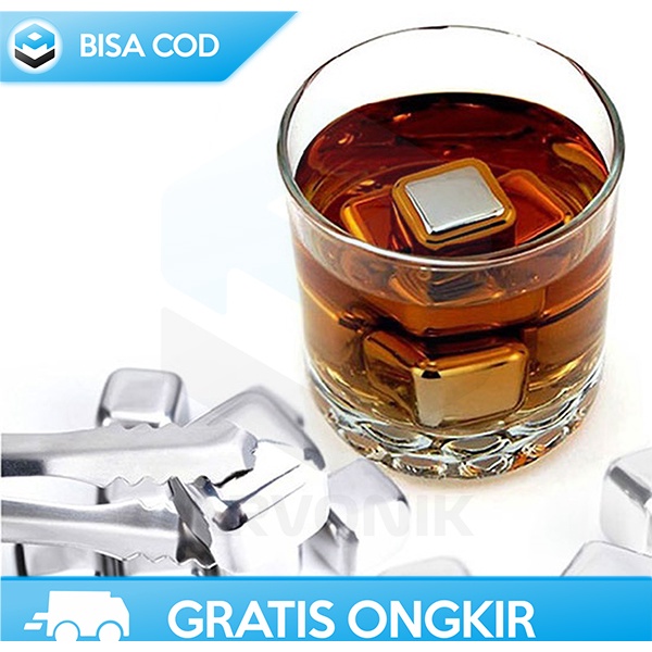 ES BATU STAINLESS ICE CUBE REUSABLE PENDINGIN MINUMAN FOOD GRADE 6 PCS