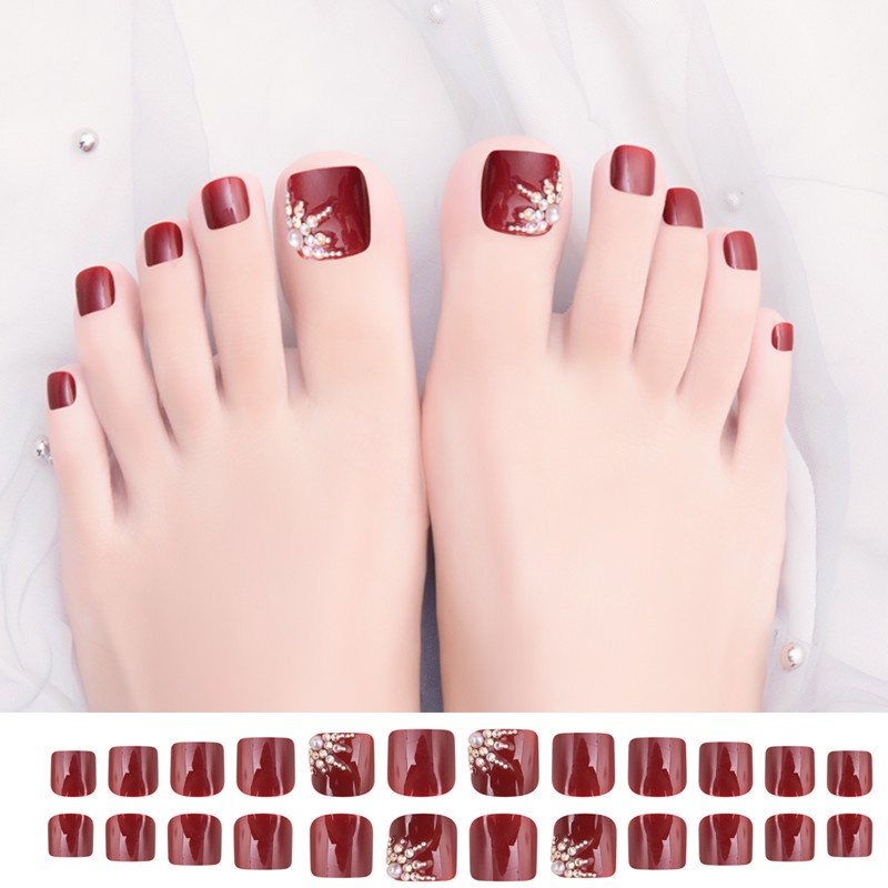 Kuku Palsu 24pcs/Set Untuk Kaki Warna Merah