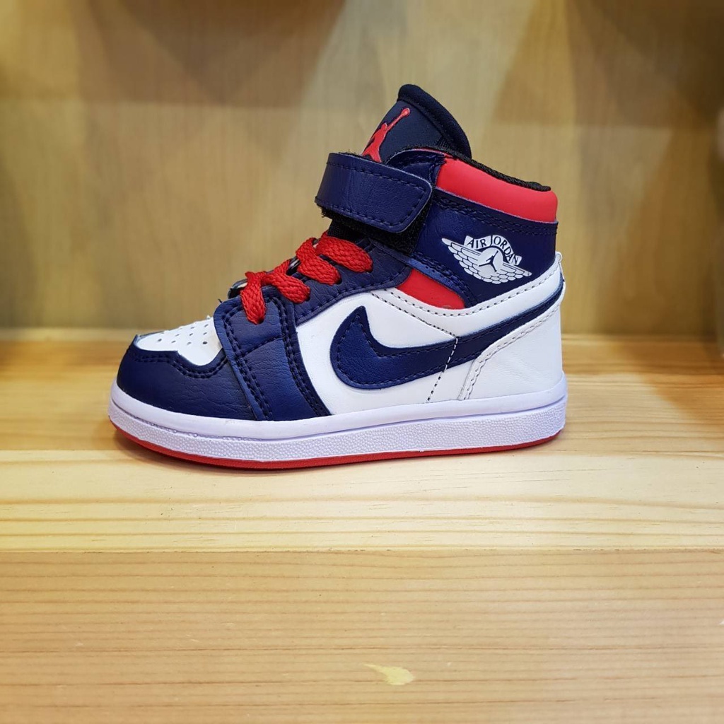 SEPATU ANAK AJ 1 HIGH WHITE NAVY RED