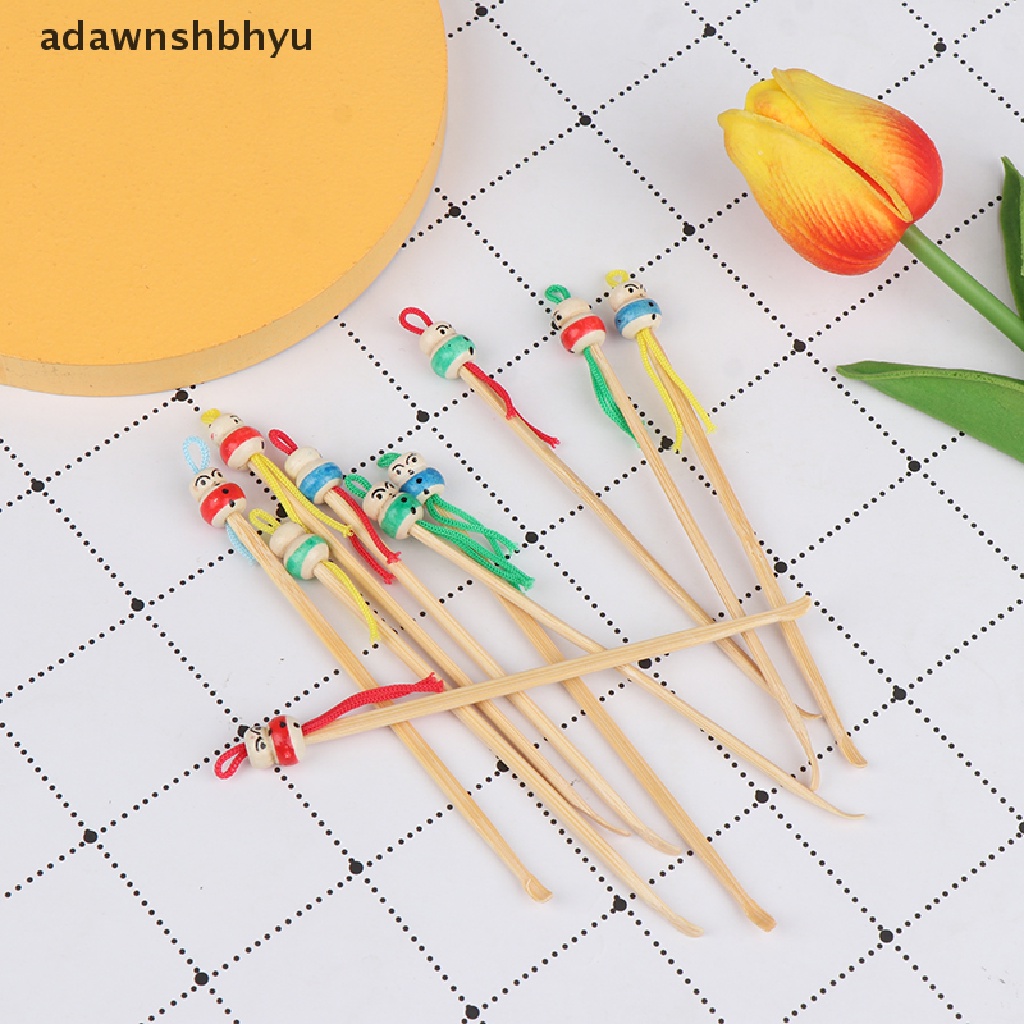 Adawnshbhyu 10Pcs Earpicks Boneka Mini Kayu Bambu Ear Picks Wax Remover Cleaner Alat Perawatan Telinga ID