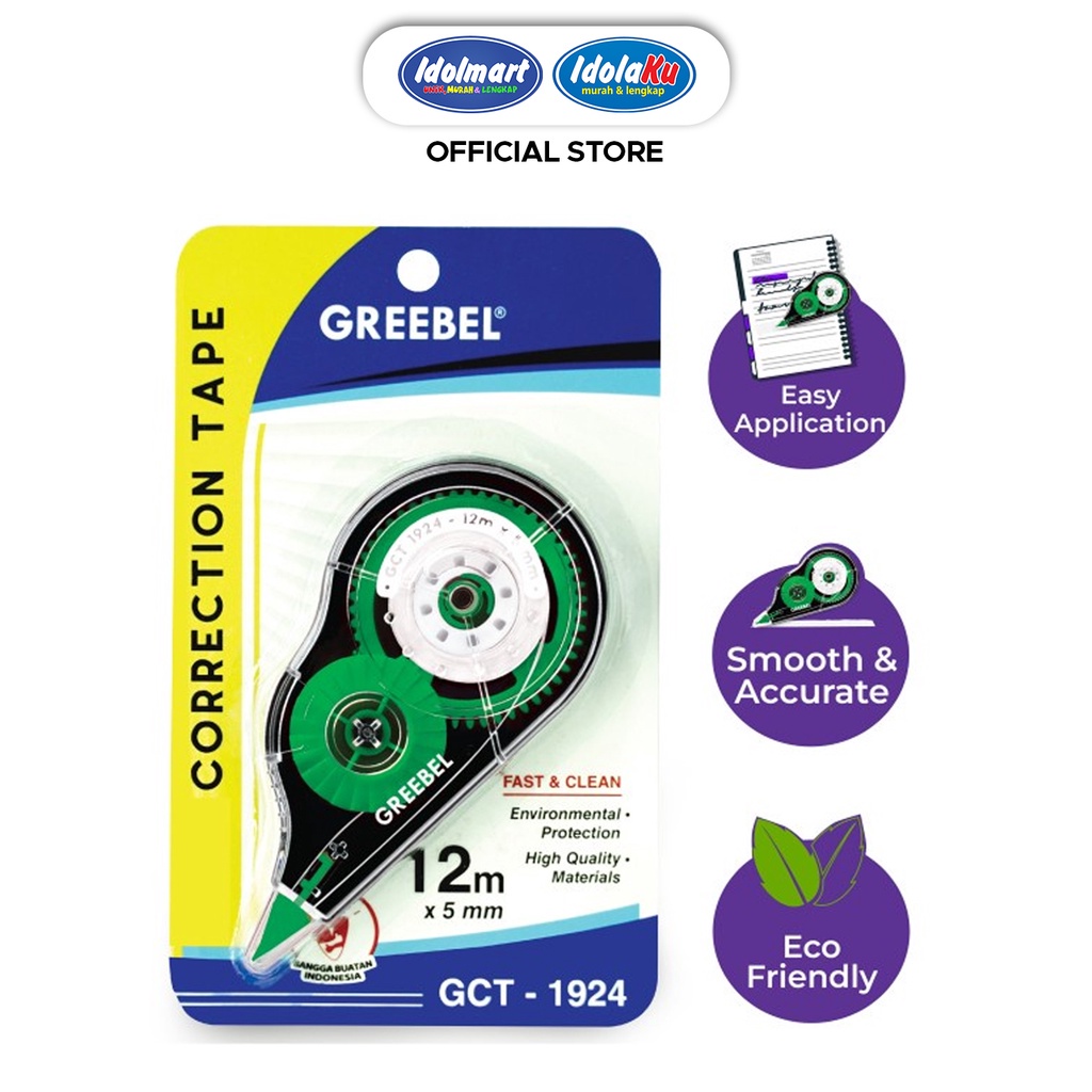 

IDOLMART Greebel Correction Tape GCT 1924 - Pita Koreksi Tidak mudah sobek- Bogor