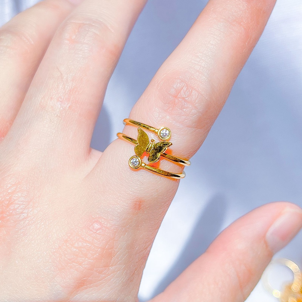 Cincin aesthetic anak dan dewasa emas asli kadar 700 70 16k mariposa love selisih 3 baris lilit bunga putar permata kupu kupu2