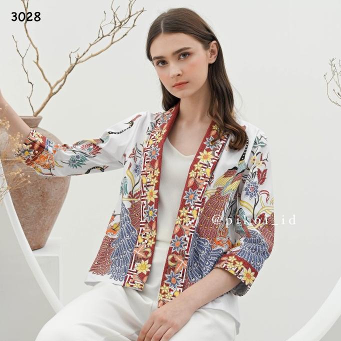 Cardigan batik wanita modern lengan panjang / bolero batik merah putih