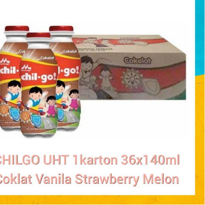 

SALE✅CHIL GO UHT 1 KARTON 36 BOTOL COKLAT STRAWBERRY VANILLA MELONMADU PISANG chilgo 6X140 ml KALBE|RA1