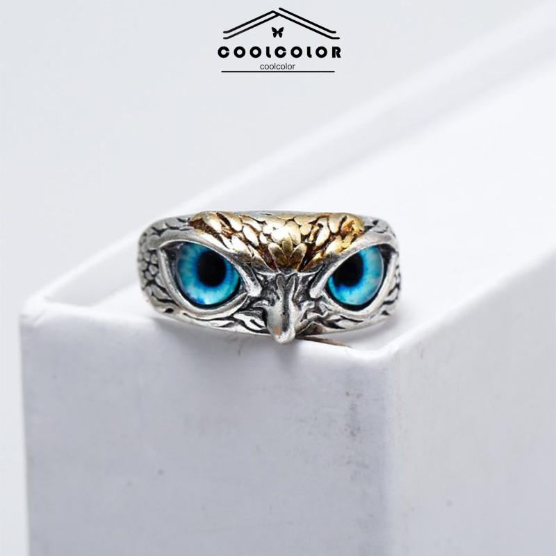 COD❤️Cincin Model Terbuka Bentuk Burung Hantu Gaya Retro Vintage Punk Fashion Warna Untuk Pria Wanita Pasangan- cl