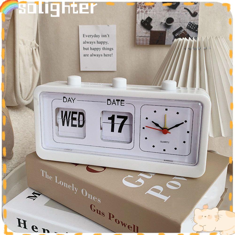 Solighter Date Time Display Clock Plastik Hadiah Bisnis Home Alarm Clock