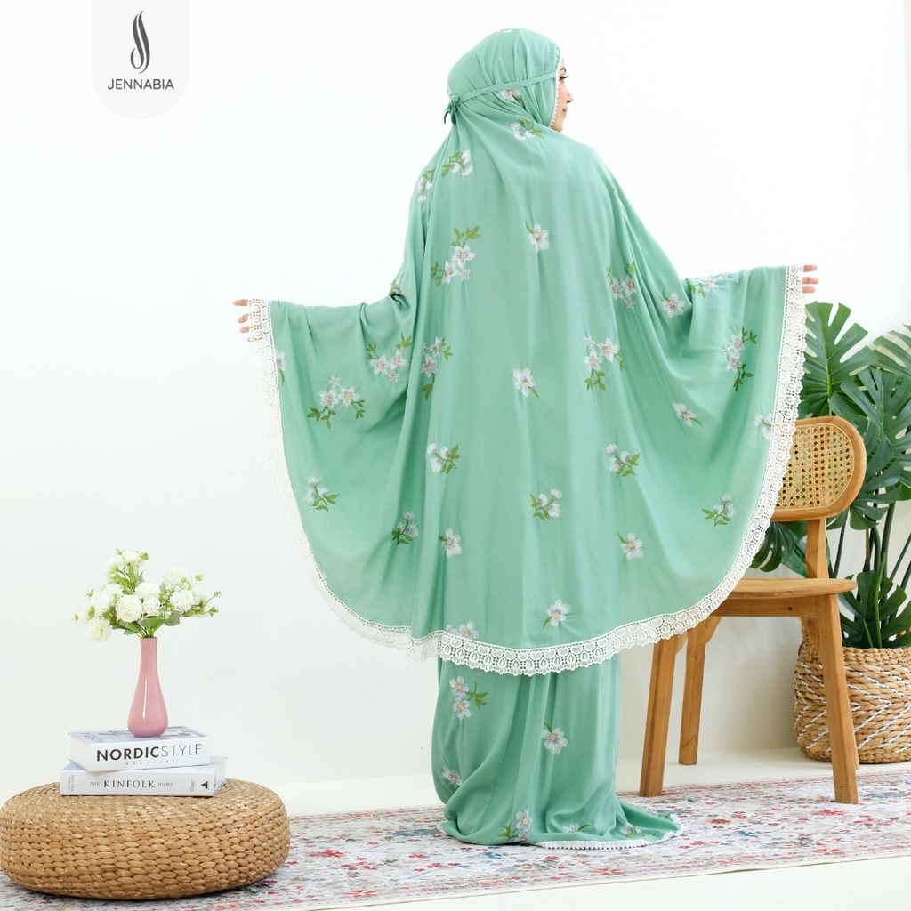 JENNABIA - Mukena Dewasa Jumbo Rayon Premium Bordir Bunga Amaryllis