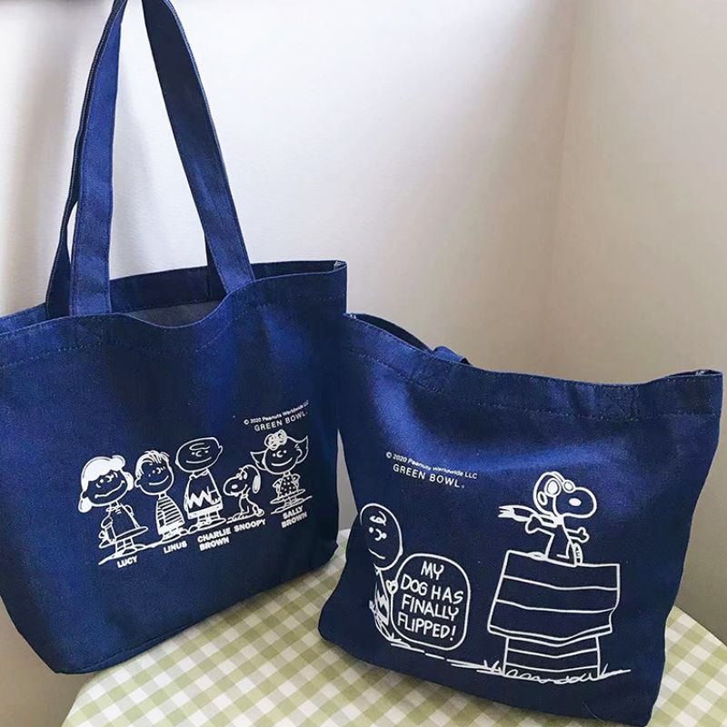 Tote Bag Tas Bahu Jeans Karakter Snoopy Peanuts