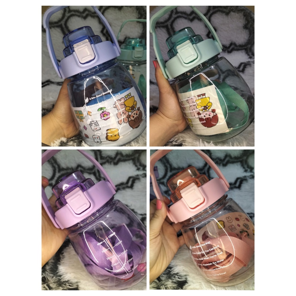 Botol Minum Anak Botol Gemoy 1.3 Liter /Botol MInum Viral anak Big belly Gratis stiker,sedotan,handle,tali panjang BPA FREe/Big Belly Water