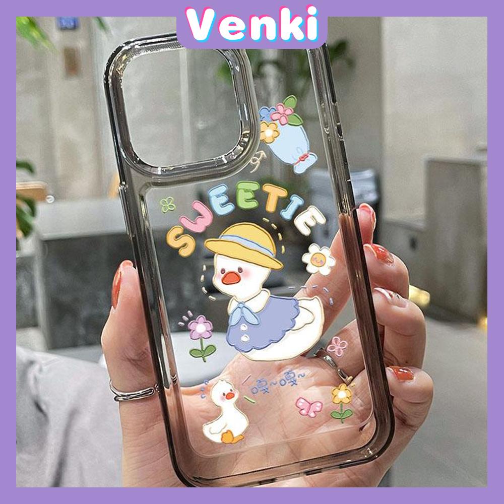 iPhone Case High Quality HD Transparent Acrylic Hard Case Cartoon Cute Duck Metal Button Camera Protection Shockproof Compatible For iPhone 14 13 12 11 Pro Pro Max 7 8 Plus XR