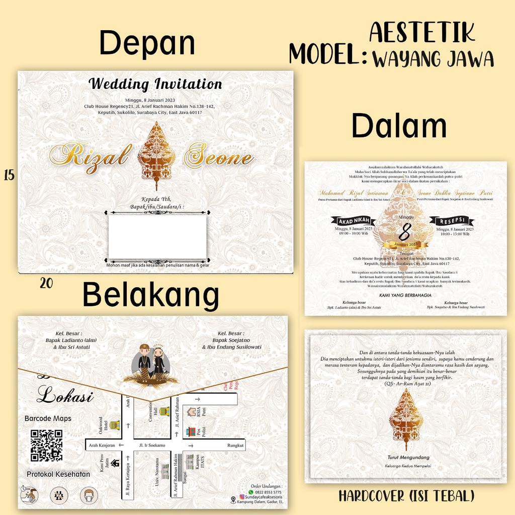 Undangan Pernikahan Model Amplop Hard Cover Design Wayang Jawa
