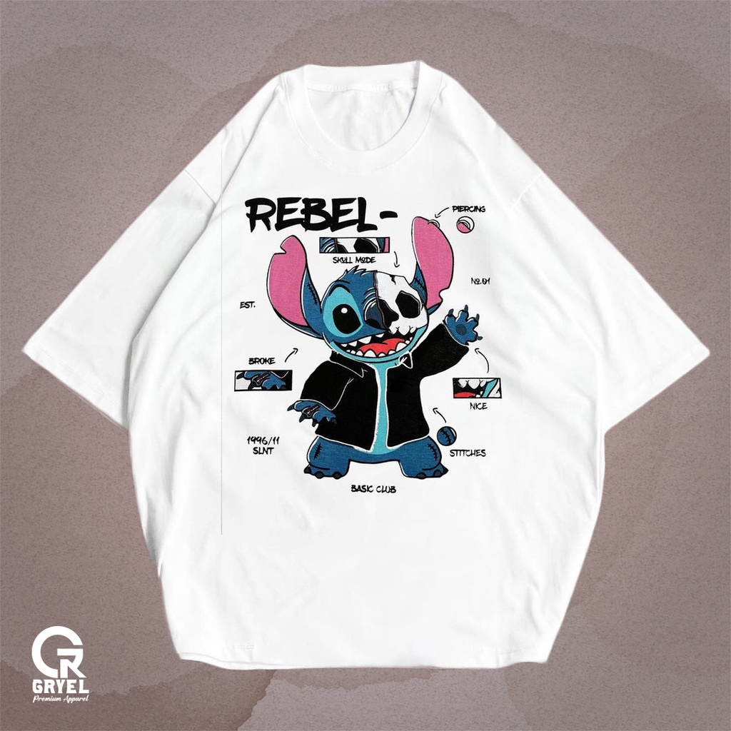 Gryel Apparel Kaos Oversize Putih Motif Rebel Limited Edition Pria / Wanita