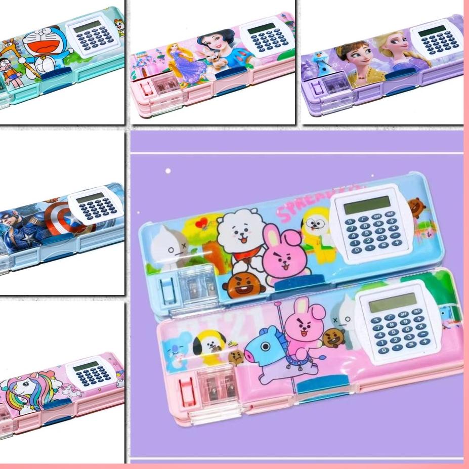 

[L-2O ✔] Kotak Pensil Magnet Karakter + Kalkulator / Tempat Pensil Calculator-pasti dikirim