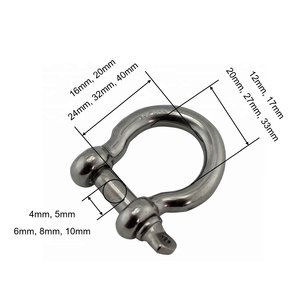 5pcs M4 Sekrup Pin Bow Shackle Stainless 304 Pin Sekrup Busur Shackle