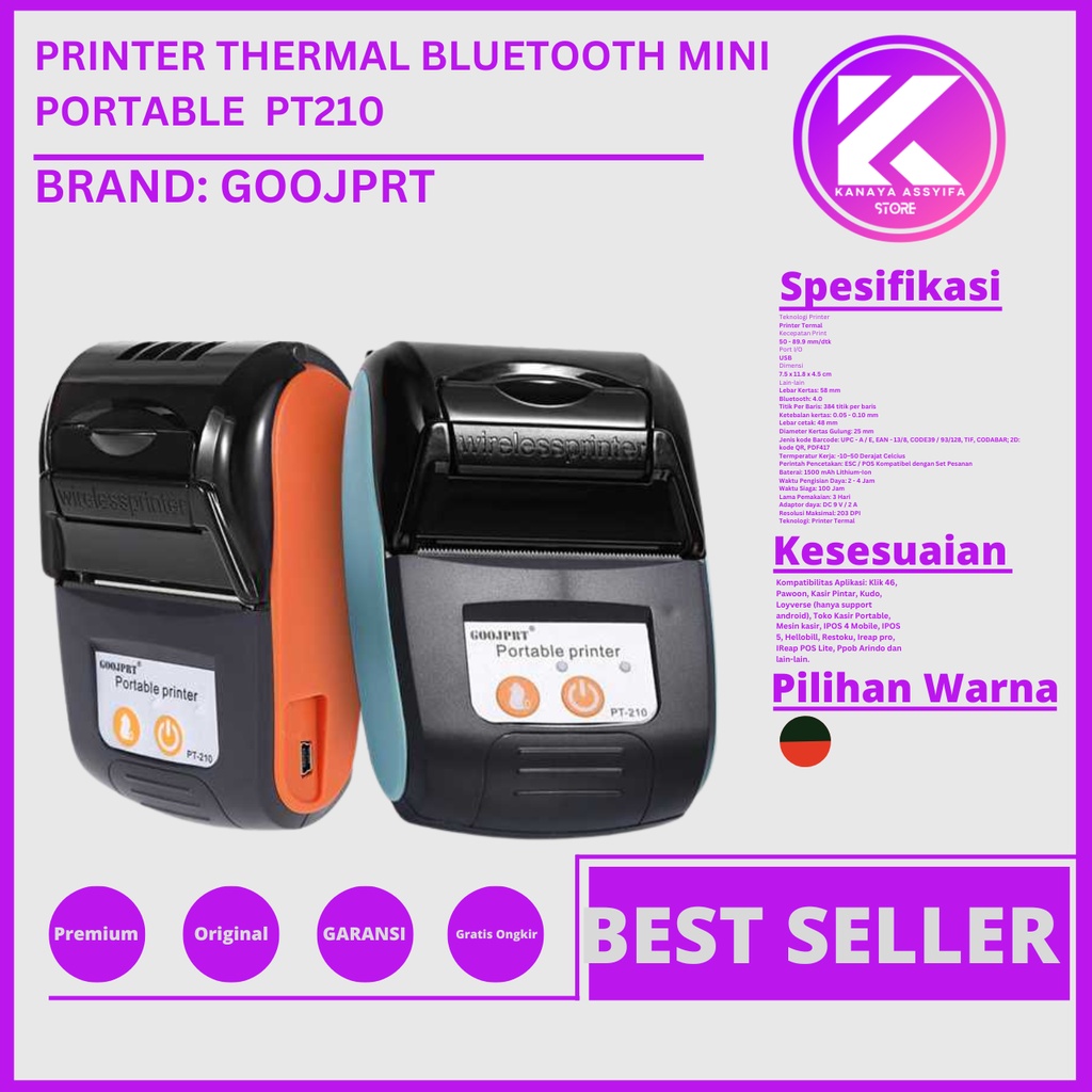 Printer Mini GOOJPRT POS Bluetooth Thermal Receipt Printer 58mm Portable Termurah - PT210