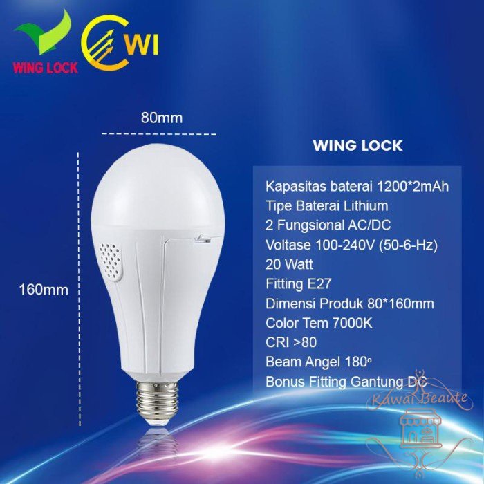 WingLock LED Emergency 20 Watt Lampu Darurat Nyala Otomatis 2 Fungsi