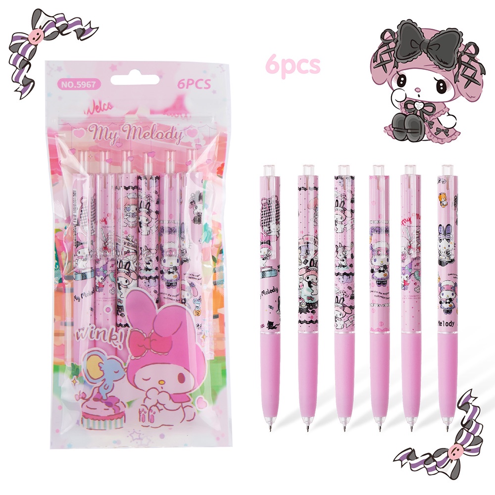 6pc/set Siswa Sekolah Kartun Melody 0.5MM Tinta Hitam Menulis pen Penandatanganan pen