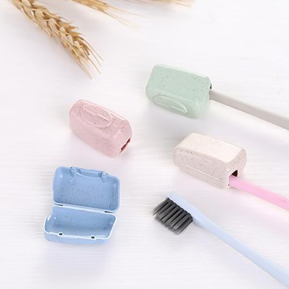 [Harga Grosir] 4pcs Penutup Kepala Sikat Gigi Anti Debu Wheat Straw Toothbrush Cap Toothbrush Head Protect Case Portable Toothbrush Lid For Family Travel Camping