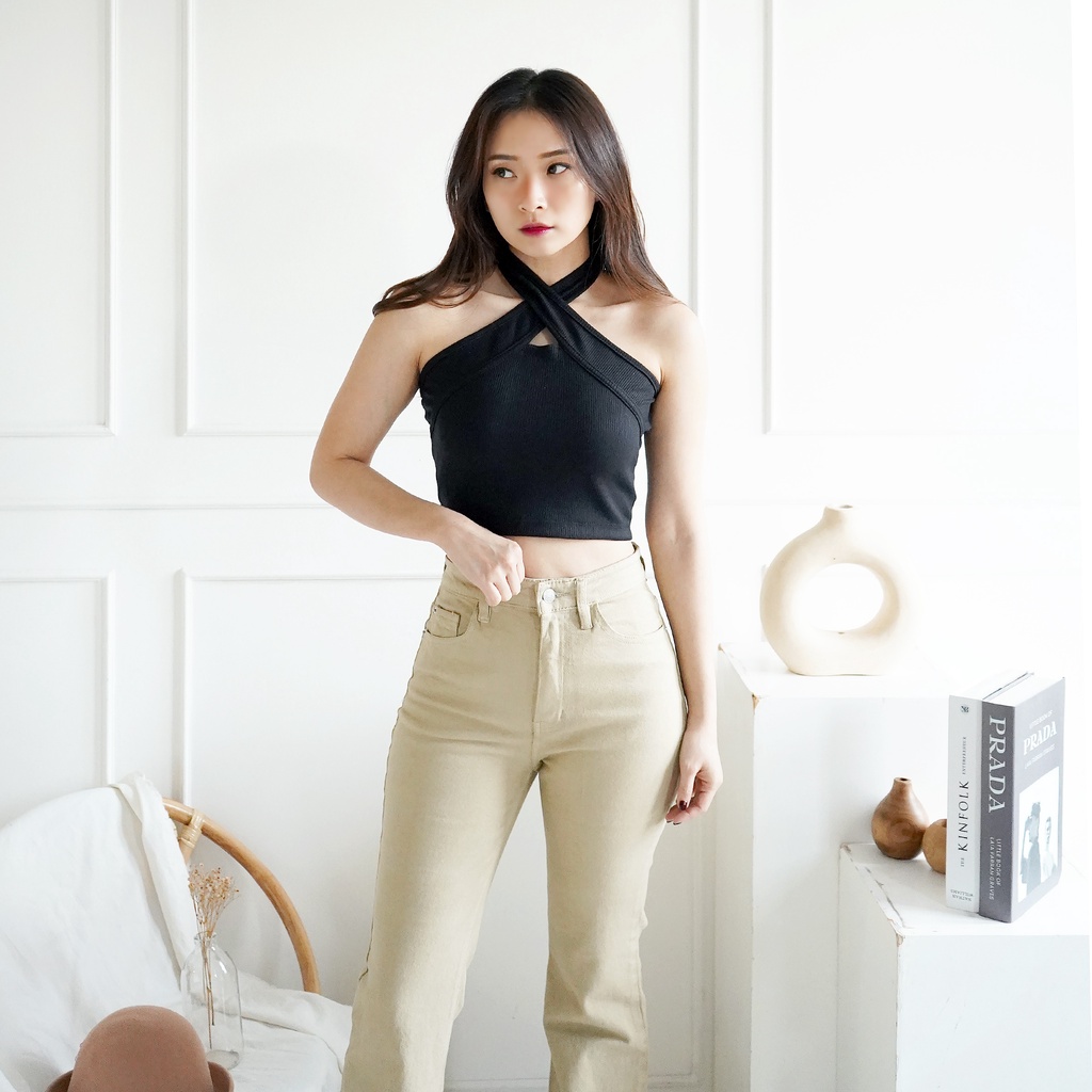 Halter Tanktop Wanita Polos Top Knit Tank Top 158