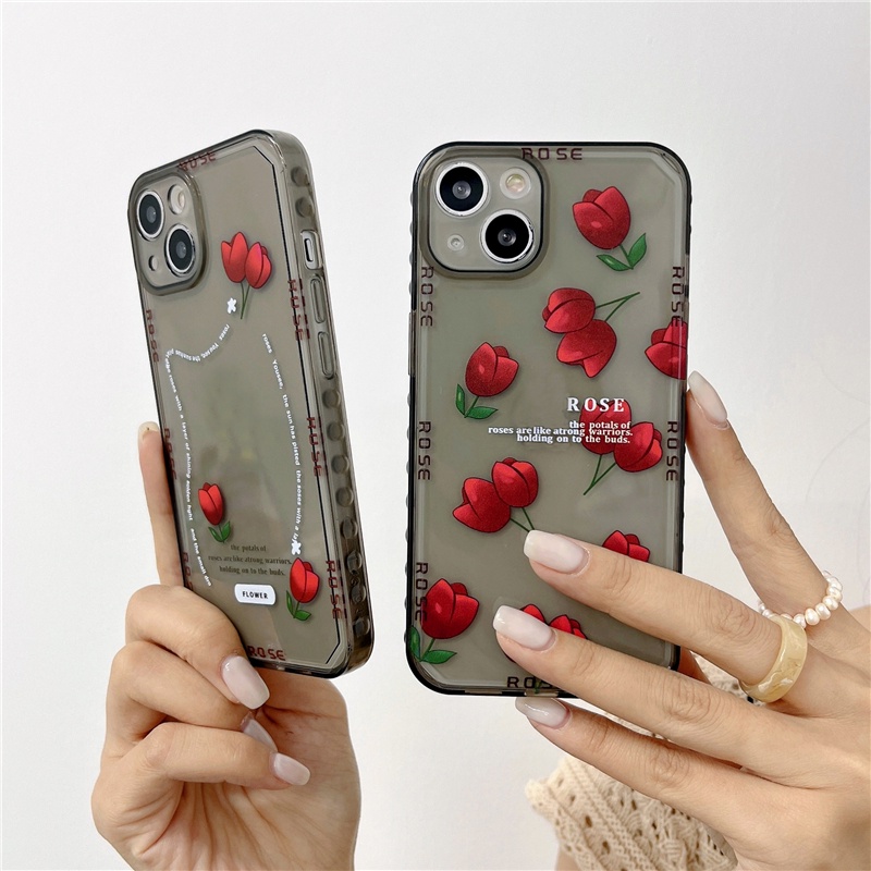 Anggun Putih Mawar Transparan Lembut TPU Phone Case Untuk iPhone 14xr X XS Max 13 Pro Max12 11 7 8 plus Se2020 Printing Cover Transparan Cover Case