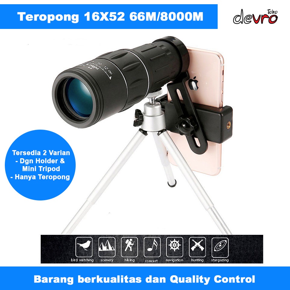 Jual Teropong Monokular 16x52 66M/8000M Focus and Zoom Lens Telescope