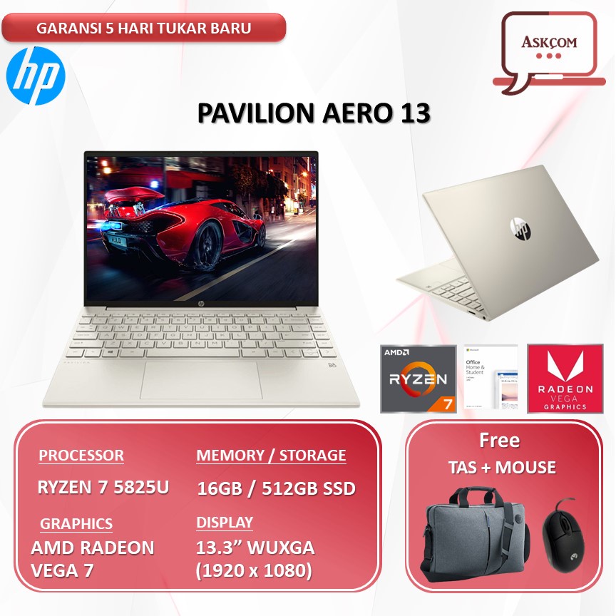 Laptop HP Pavilion Aero 13 RYZEN 7 5825U 16GB 512SSD VEGA7 OHS 13.3 WUXGA BE1000AU/BE1002AU W11