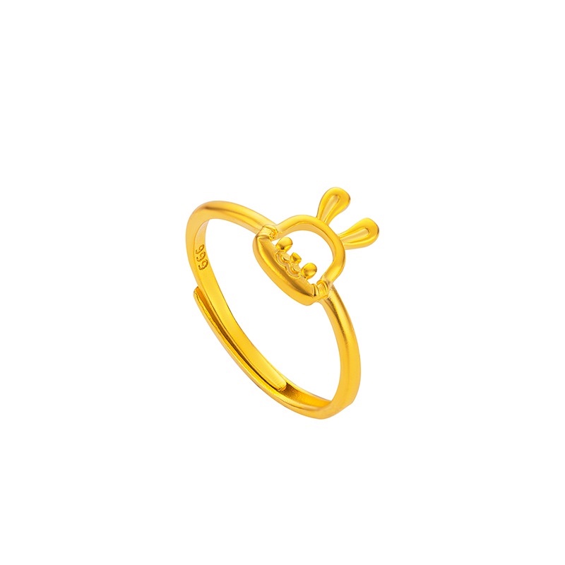 Goldkingdom Perhiasan Fashion Emas Asli Kadar 375 Bangkok Aksesoris Ready Stock Lembut Manis Adik Kelinci Anak Cincin Segar Dan Indah Berongga Zodiak Kelinci Cincin