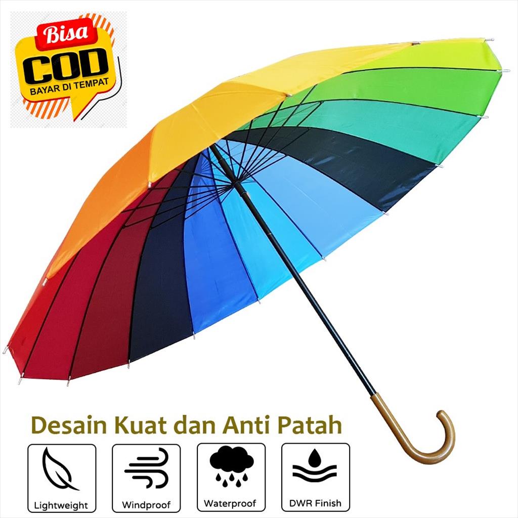 OTS 964. Payung Golf Pelangi Besar Jumbo Kuat Rainbow Kokoh 16 Jari