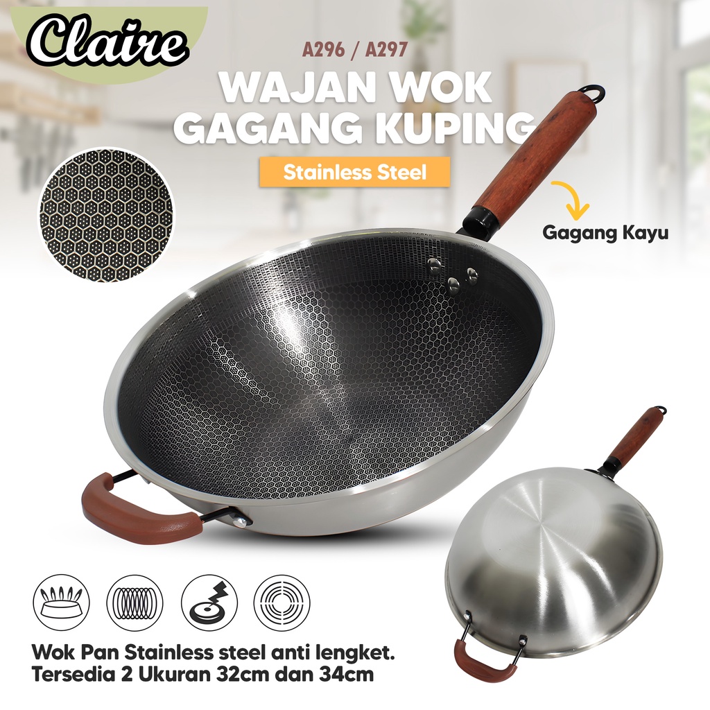 Wajan Wok Gagang Kuping Stainless Steel / Wajan Wok Tebal