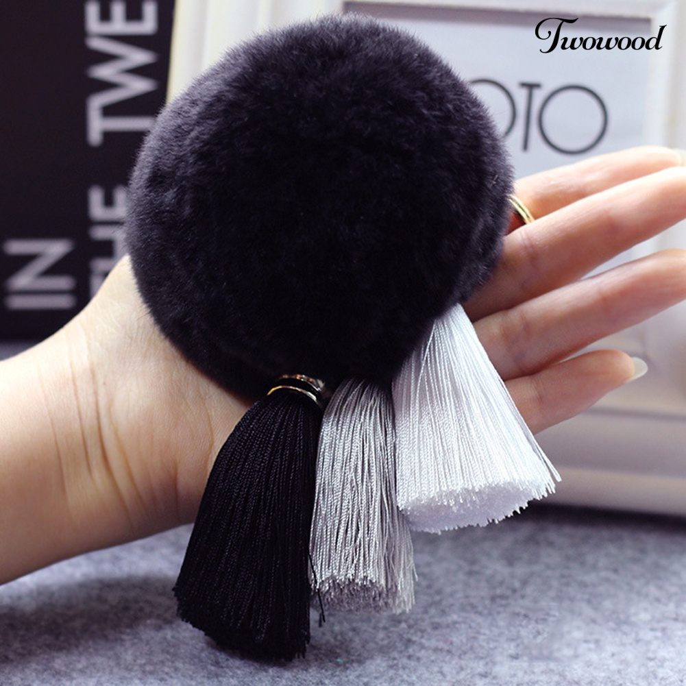 Twowood Soft Pom Pom Faux Fur Keychain Fluffy Ball Bag Gantungan Kunci Mobil Rumbai Liontin Dekorasi