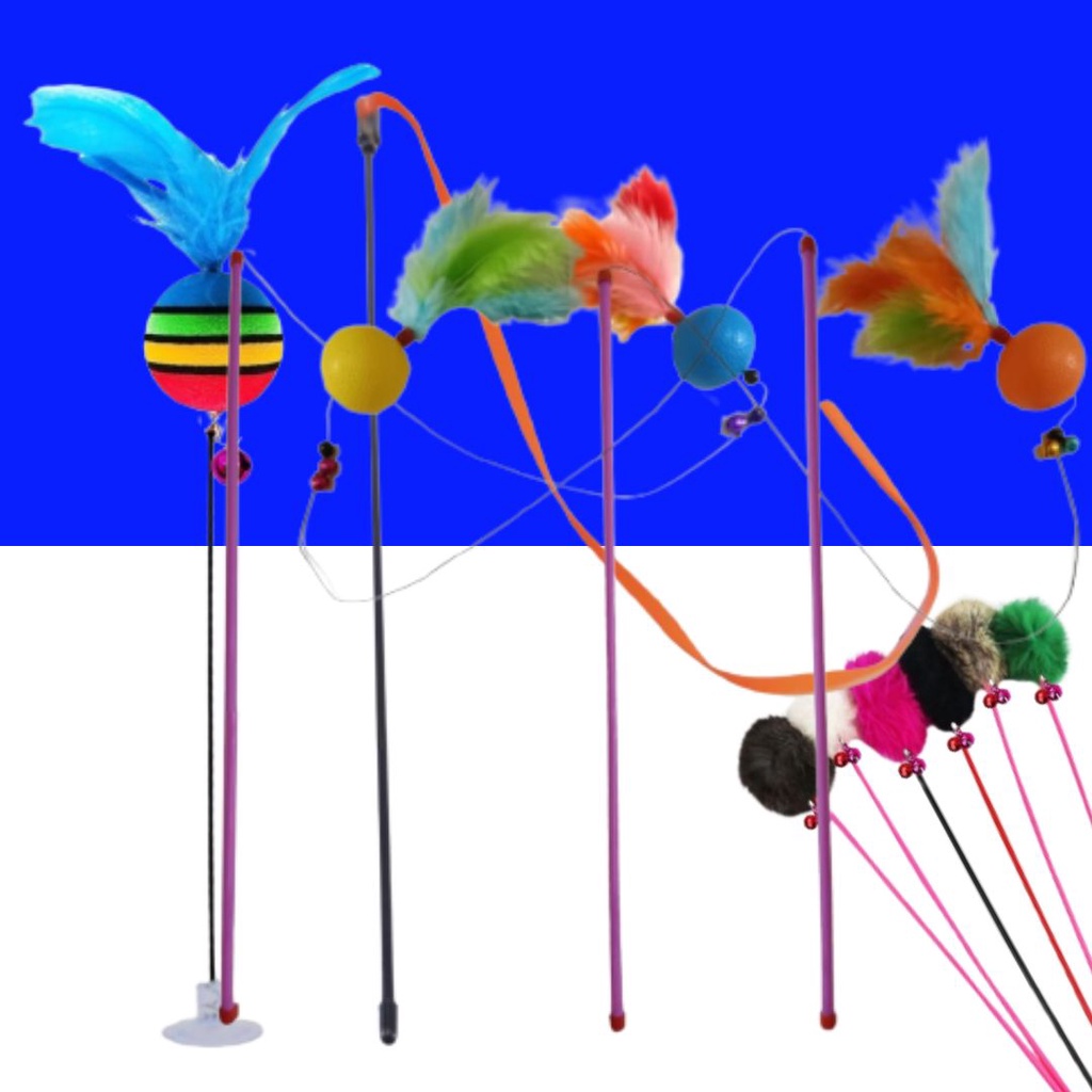 Cat Toys Teaser All Varian Mainan Kucing Stick Teaser Stik Kucing Tongkat Kucing FEFARM