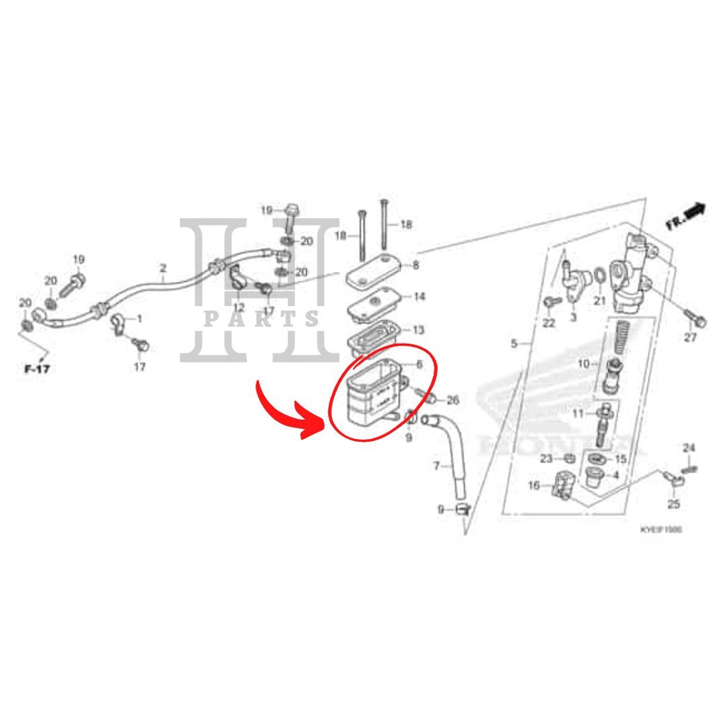 TABUNG MINYAK REM BELAKANG OIL CUP COMP CS1 SONIC CRF CB CBR 150R 250R OLD LED SUPRA X 125 FI GTR FI 43511-KW7-882 ASLI ORIGINAL AHM HGP HONDA