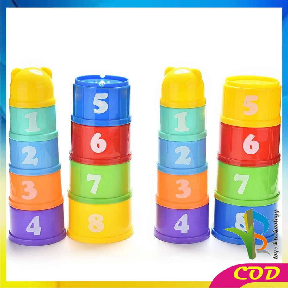 RB-M21 Mainan Anak Stacking Cup / Mainan Susun Gelas 9PCS Mainan Edukasi Bayi Angka Dan Alfabet
