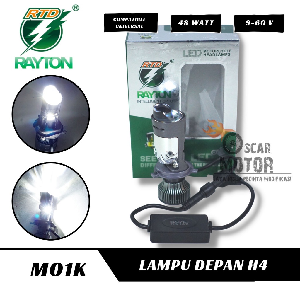 LAMPU PROYEKTOR LED RAYTON M01K H4 DENGAN KIPAS 48WATT MOTOR MOBIL