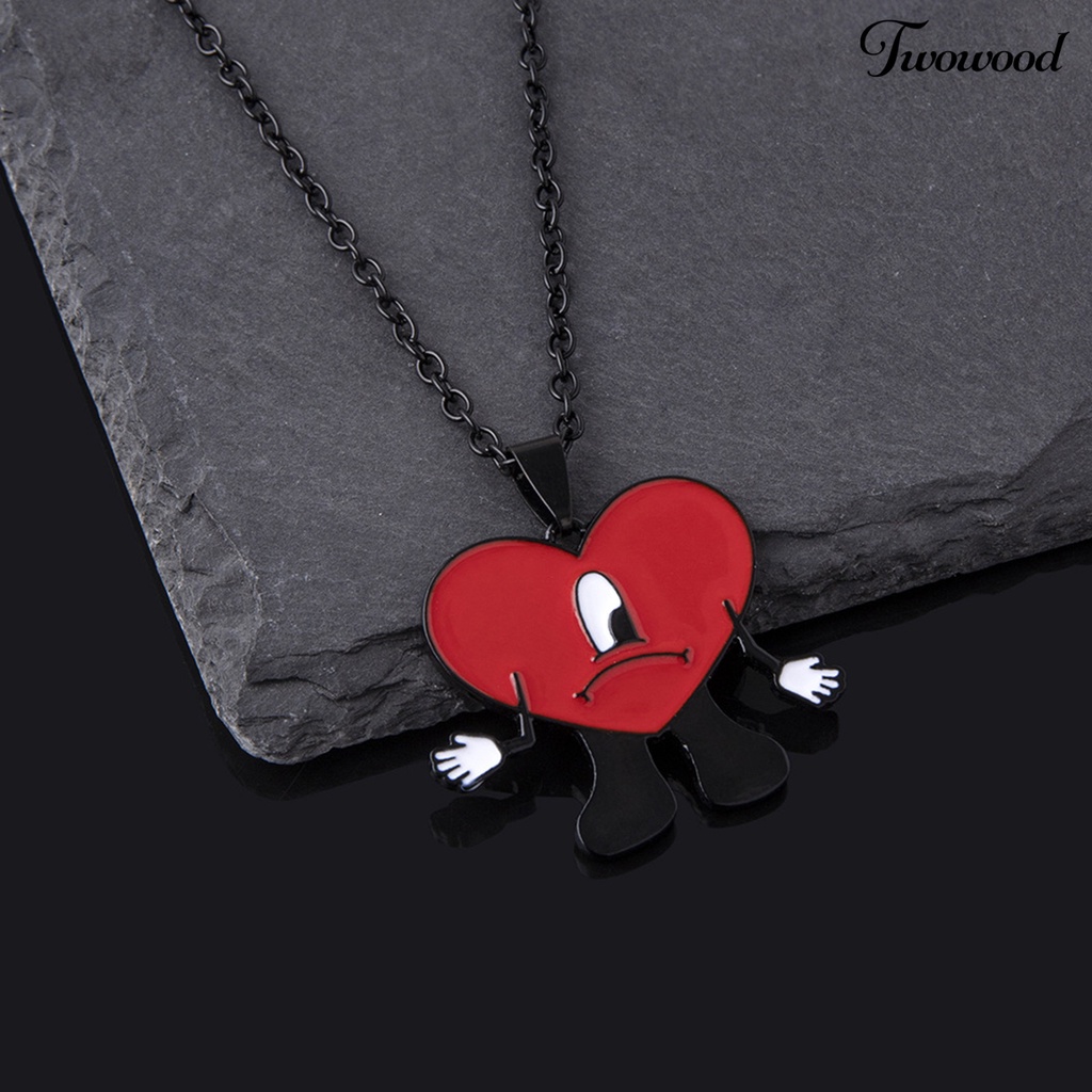 Twowood Liontin Kalung Pribadi Berbentuk Hati Rantai Salib Geometris Electroplating Leher Ornamen Colorfast Bad Bunny Heart Necklace Perhiasan Aksesori