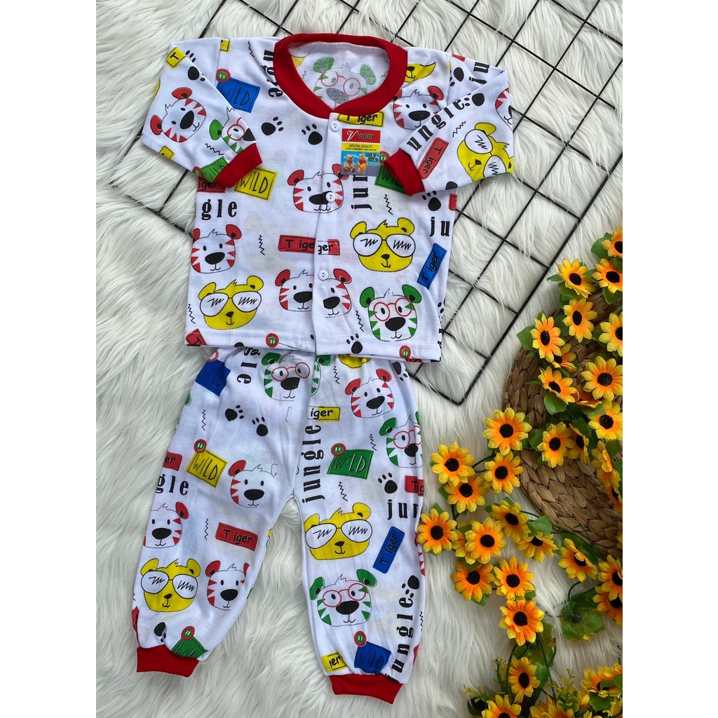 setelan baju anak laki-laki lengan panjang kancing depan 3-18 bulan motif jungle