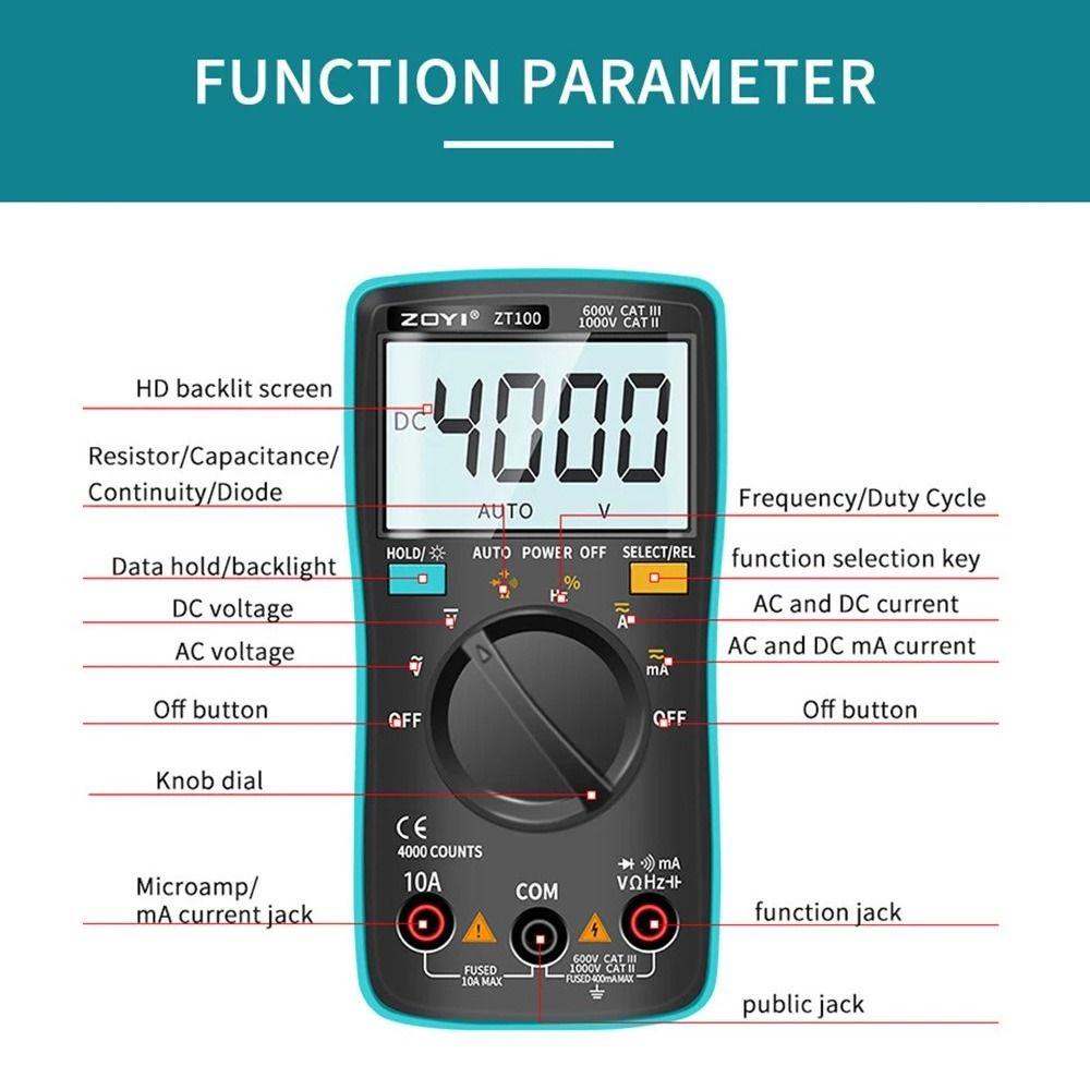 Solighter Multimeter Digital Presisi Tinggi Jarak Otomatis True RMS AC/DC Ammeter