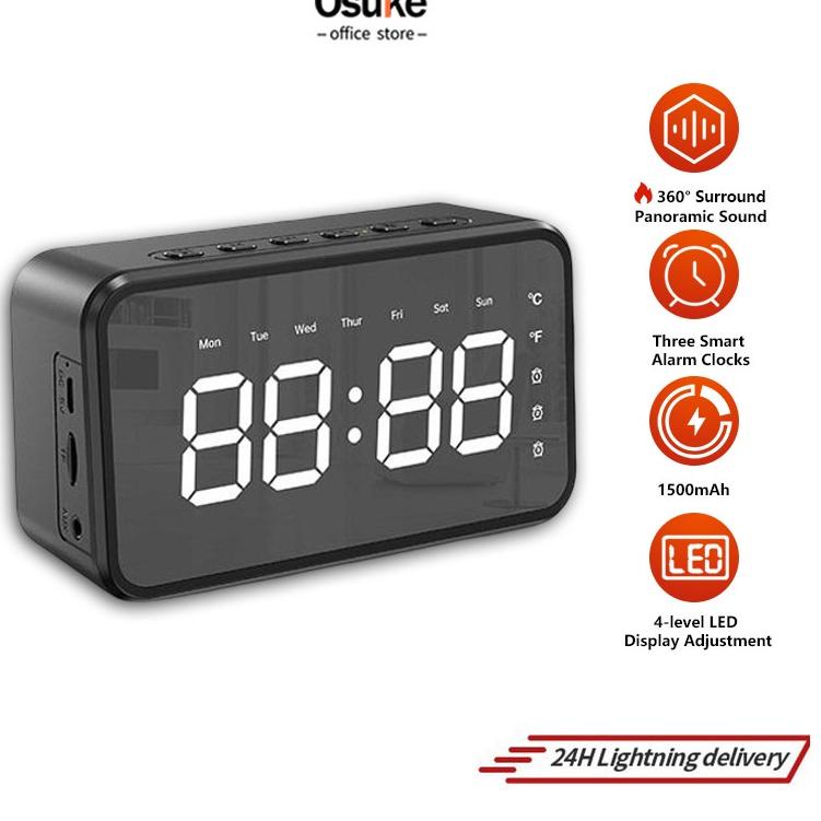 Langsung Kirim Speaker Bluetooth Portable Full Bass Stereo LED Tampilan Digital FM Radio Termometer 