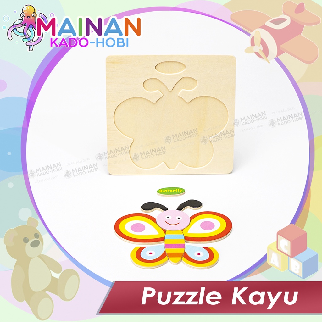 MAINAN HADIAH ANAK PUZZLE KAYU MOTIF KARAKTER BUTTERFLY KUPU-KUPU