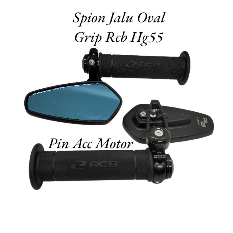 Paket Spion Jalu Oval Bar end+Grip Rcb Hitam Motif Hg55/Hg66 Pnp Universal motor