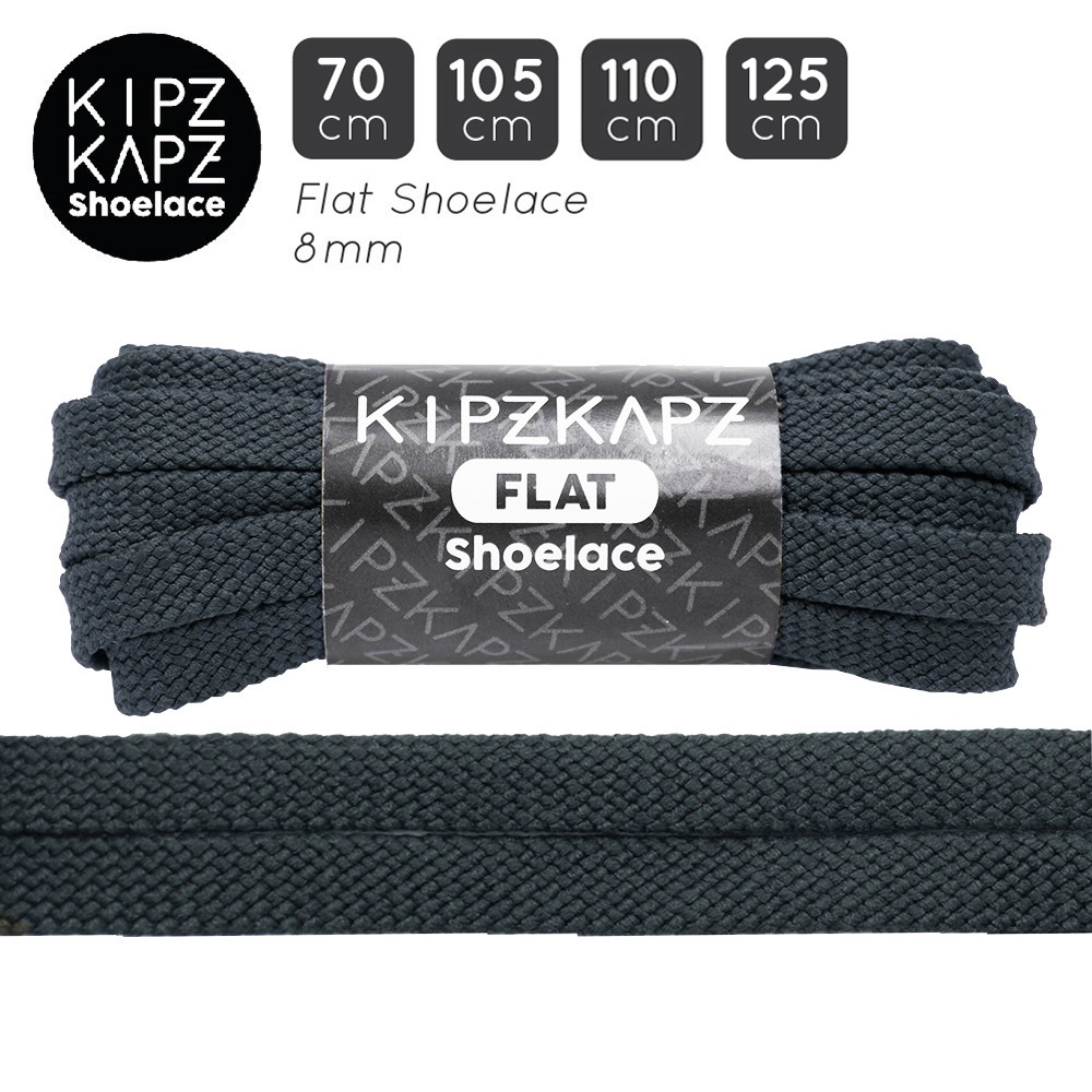 KIPZKAPZ TALI SEPATU PIPIH GEPENG - FLAT SHOELACE 8MM - FSP37 DARK GREY - 70CM 105CM 110CM 125CM
