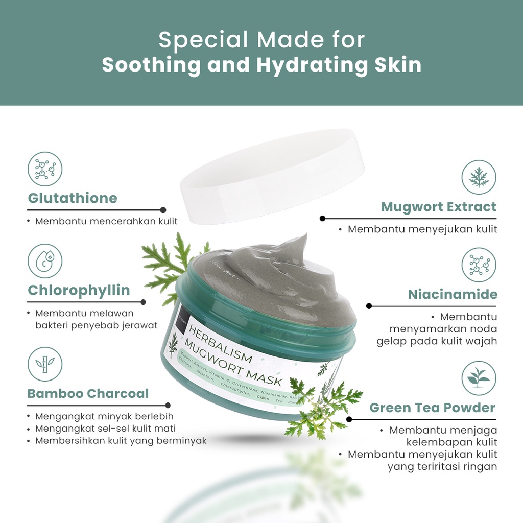 Scarlett Whitening Mask Series Herbalism Mugwort Seriously Soothing &amp; Hydrating Gel Masker Wajah BPOM