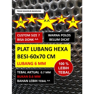 Plat 60x70 - Hexagonal Lubang 6 mm - Plat Besi Ram Speaker - Bulat Tebal 0.8 mm - Ram Grill Plat Lubang