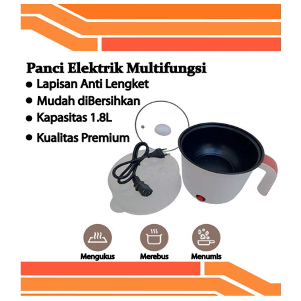 Panci Listrik 1,5 Liter 400 Watt Panci Elektrik Lapisan Keramik Anti-lengket Electric Pot Portable