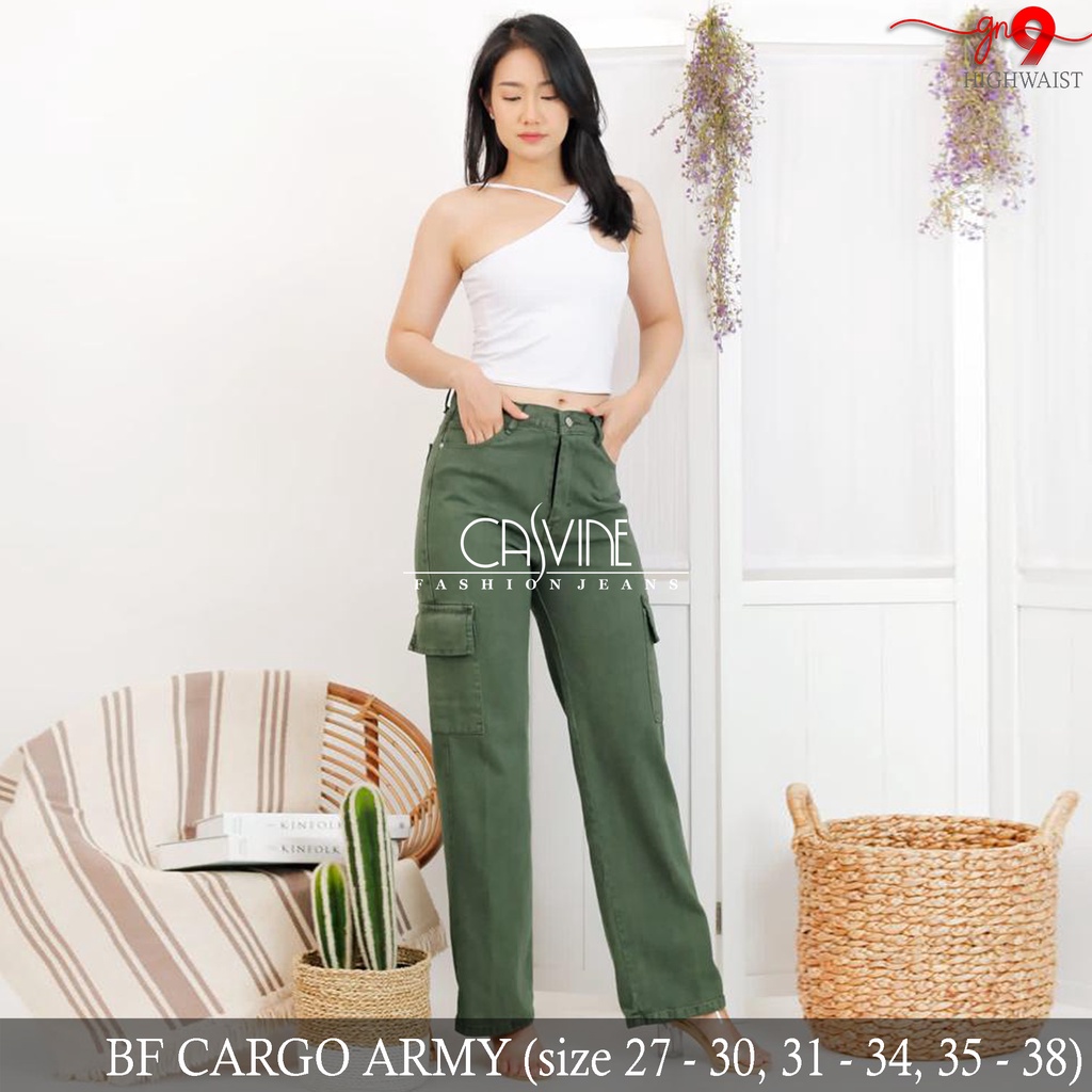 CASVINEJEANS | Celana Boyfriend Cargo Cewek Wanita Bigsize Jumbo Non-Stretch Ready 5 Warna