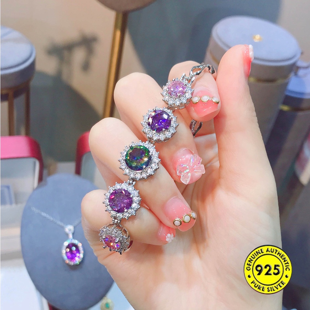 Gelang Moissanite Delapan Hati Dan Delapan Panah Berlian Merah Muda Amethyst Permata Berwarna Gelang M1547