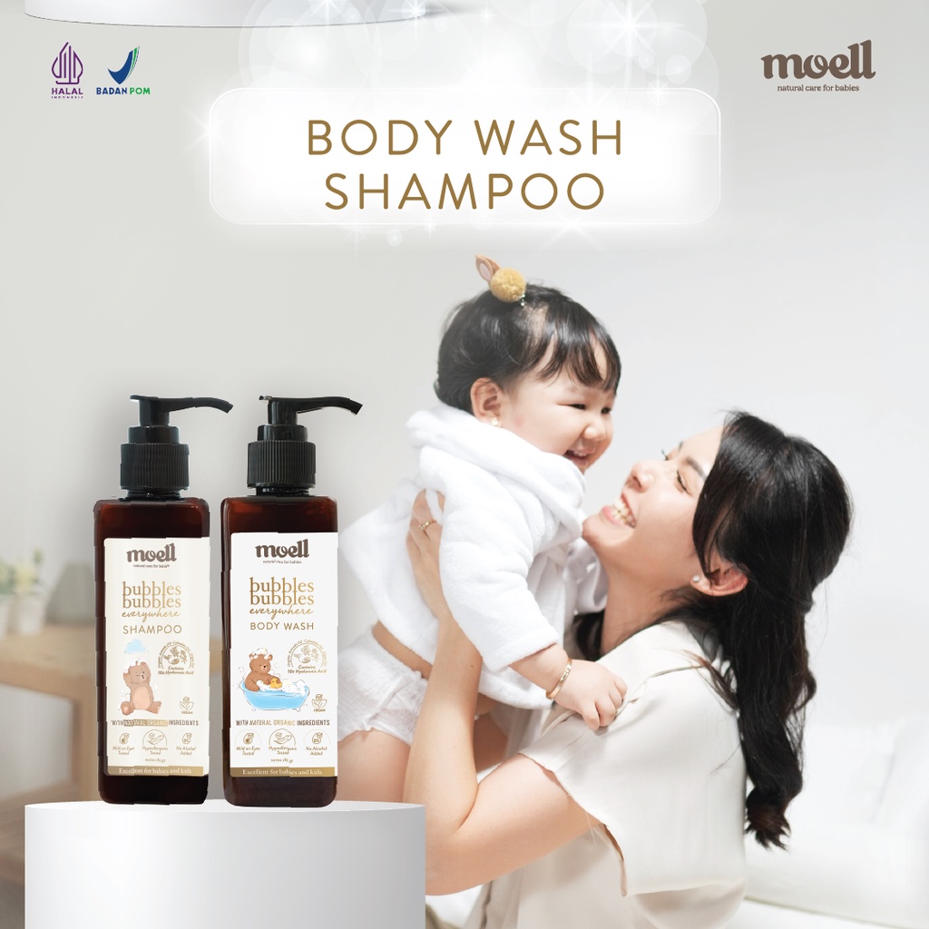 Moell Special Bundling Body Wash 185gr &amp; Shampoo 185gr - Skincare Baby - Natural Organic