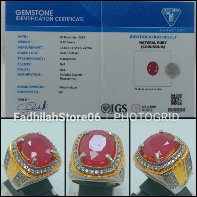 CINCIN PERAK NATURAL RED RUBY PIGEON BLOOD MOZAMBIQUE CUTTING TOP LUSTER + SERTIFIKAT LAB