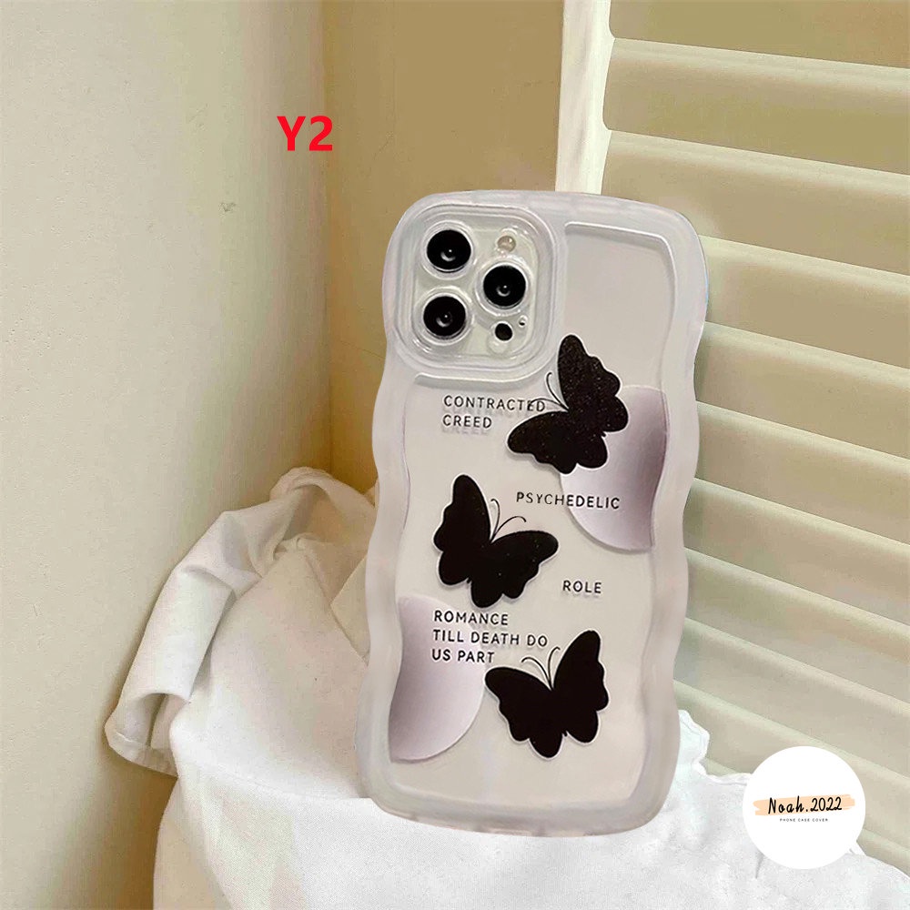 IPHONE Casing Lembut Kompatibel Untuk Iphone14Plus11 12 13 Pro Max 6 6s 7 8 Plus X Xr Xs Max SE 2020kecil Hitam Kupu-Kupu TPU Phone Case Wave Edge Back Cover